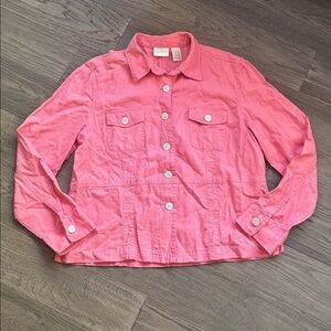 Erika | Light Pink Linen-Blend Button Up Long Sleeve Shirt Size Medium